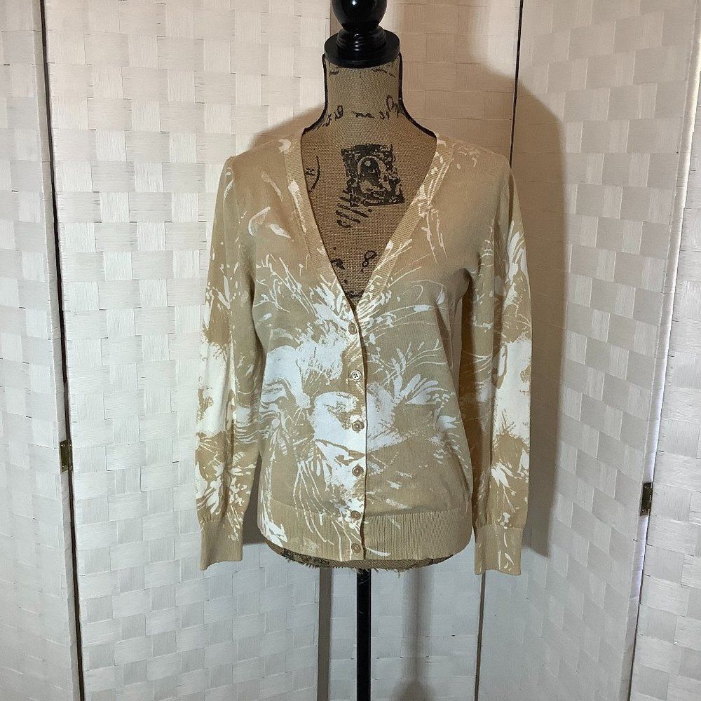 St. John's bay floral tan, white cardigan size medium